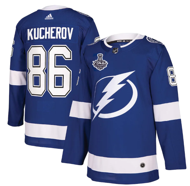 Men's Tampa Bay Lightning #86 Nikita Kucherov 2021 Blue Stanley Cup Final Bound Stitched Jersey